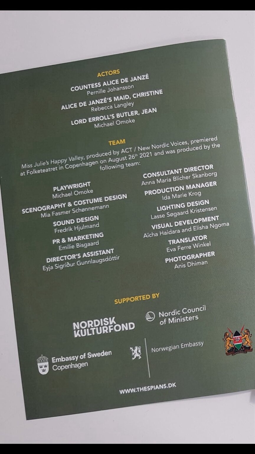 Miss Julie’s Happy Valley — credits (program extract)