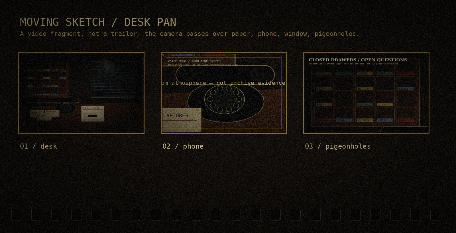 Storyboard for a short moving sketch of the Workroom desk