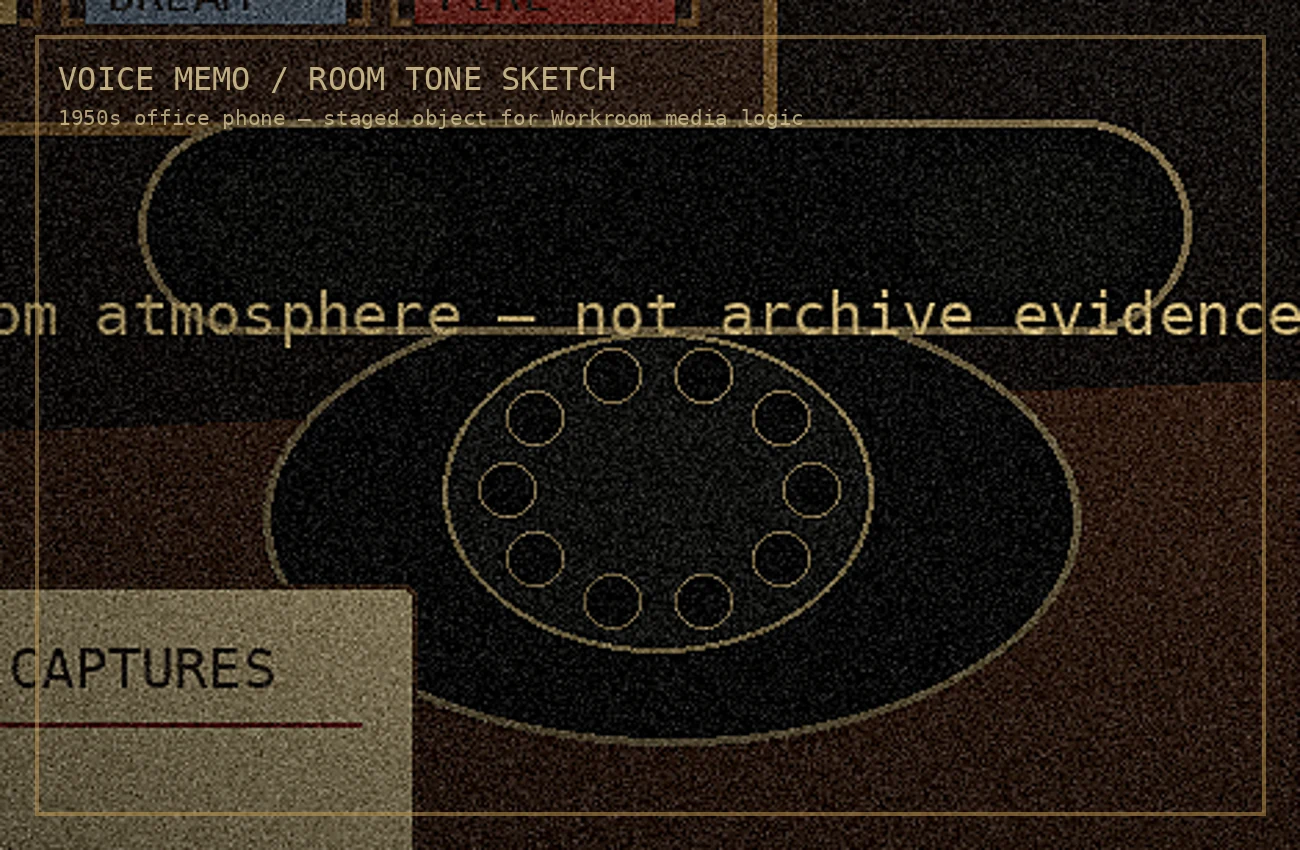 Close-up of an old rotary office phone used as a voice memo object for the Workroom
